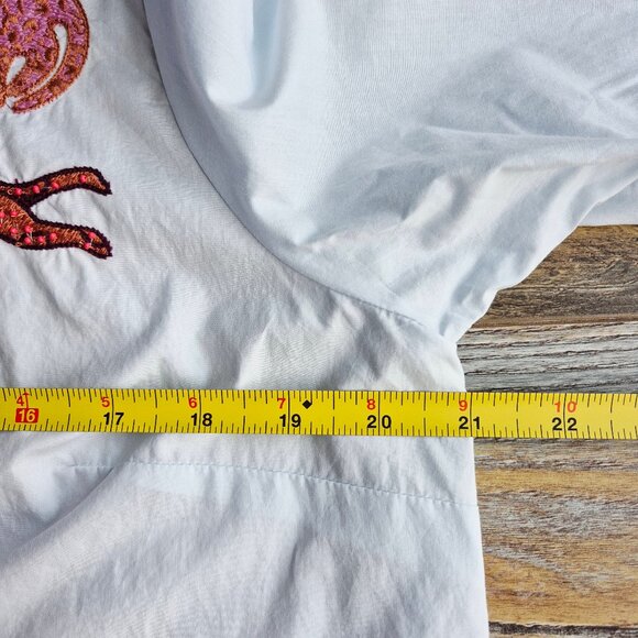 NWT Maeve by Anthropologie Cat Embroidered Beaded Sequined Shirt Button Blue - Picture 14 of 15